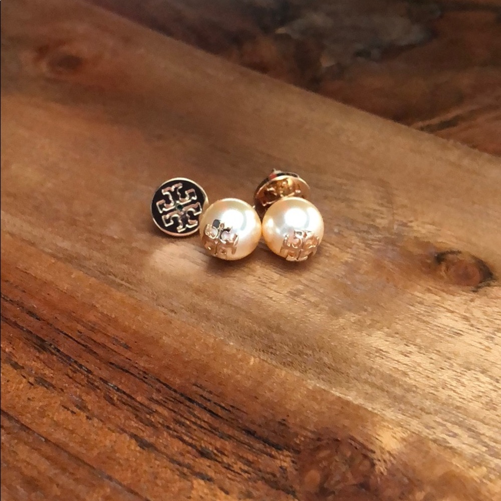 Tory Burch Crystal Pearl Stud Earrings - Rose Gold